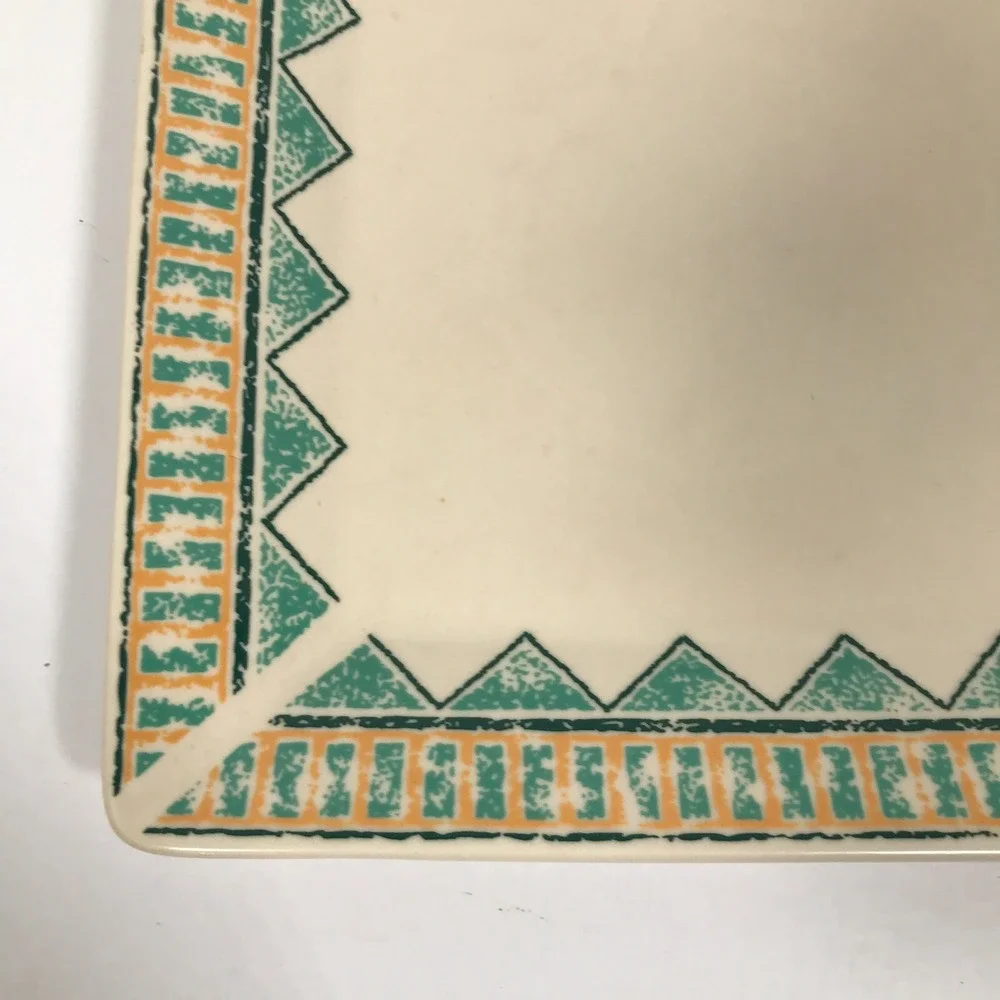 Waechtersbach Germany Square Platter Southwestern Teal Orange Geometric 10.5in